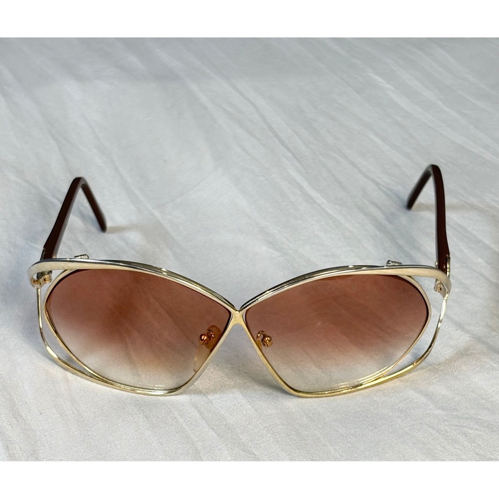 Vintage 80s Butterfly Sunglasses Gold Tone Metal Brown Gradient Lens Women